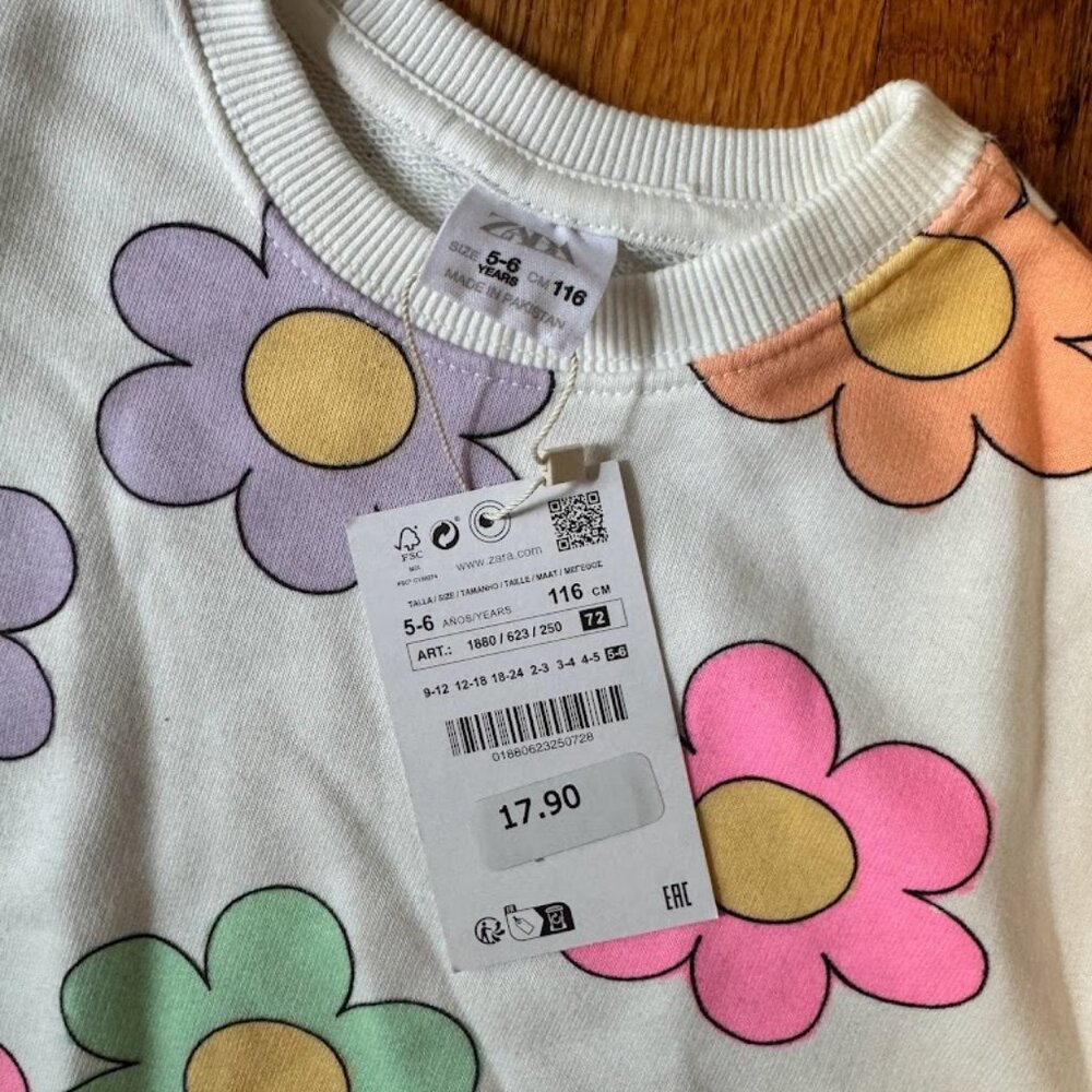 Zara White Fruit / Flower Sweatshirts (Size 5-6)